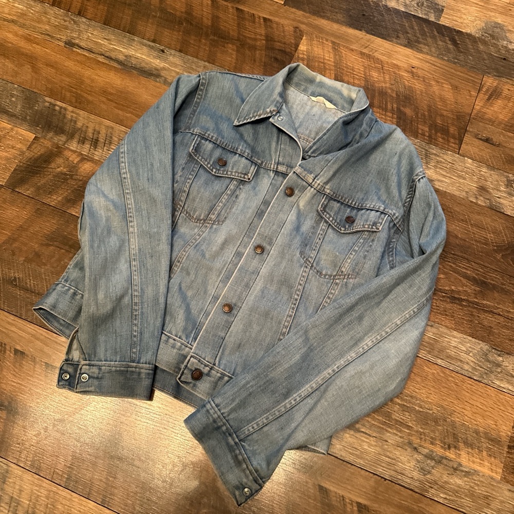 Vintage 70s Montgomery Ward Denim Trucker Jacket Adult Large Blue